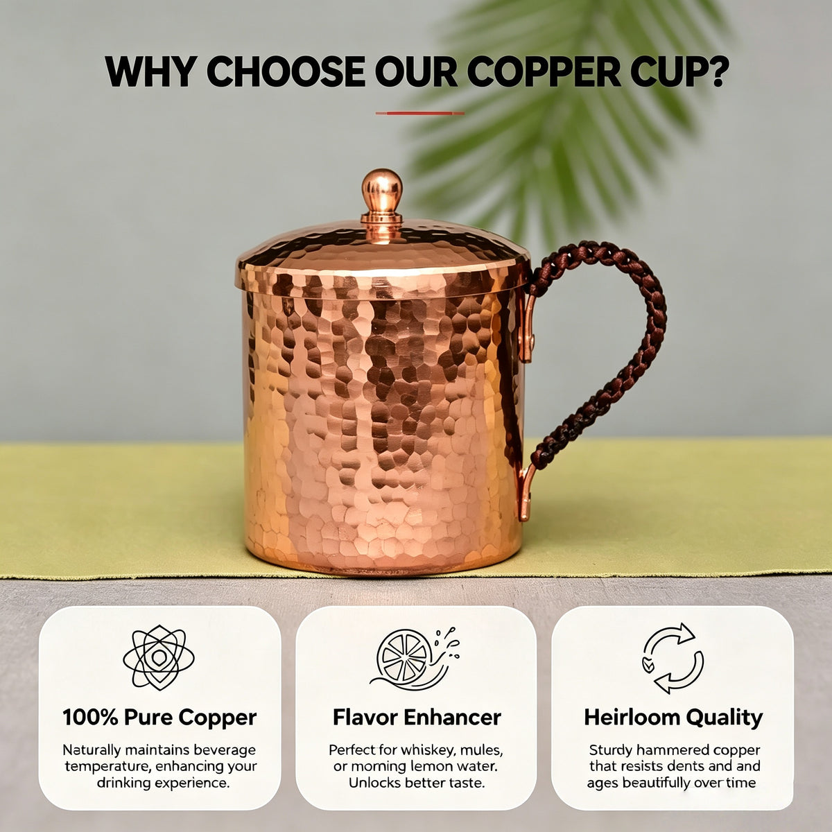18.8 Ounce Hammered Copper Mug with Lid