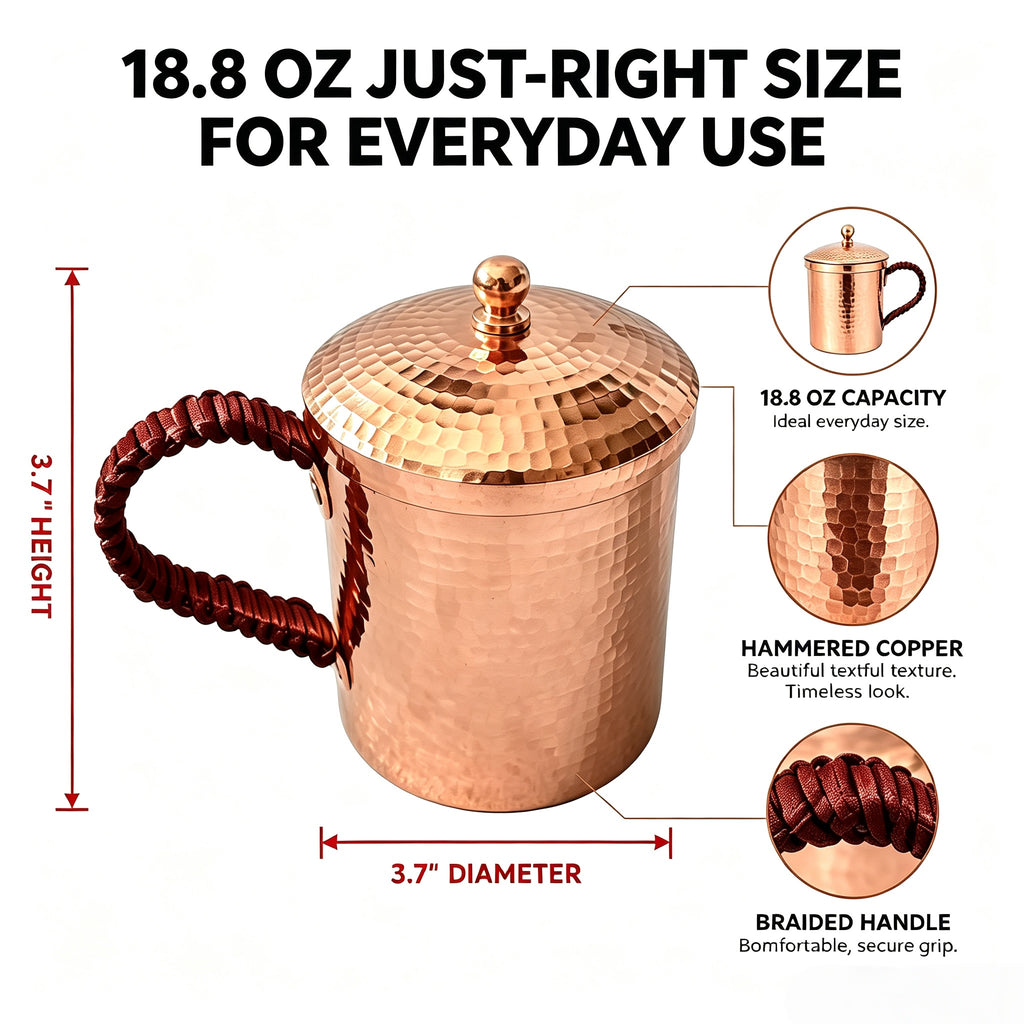 18.8 Ounce Hammered Copper Mug with Lid