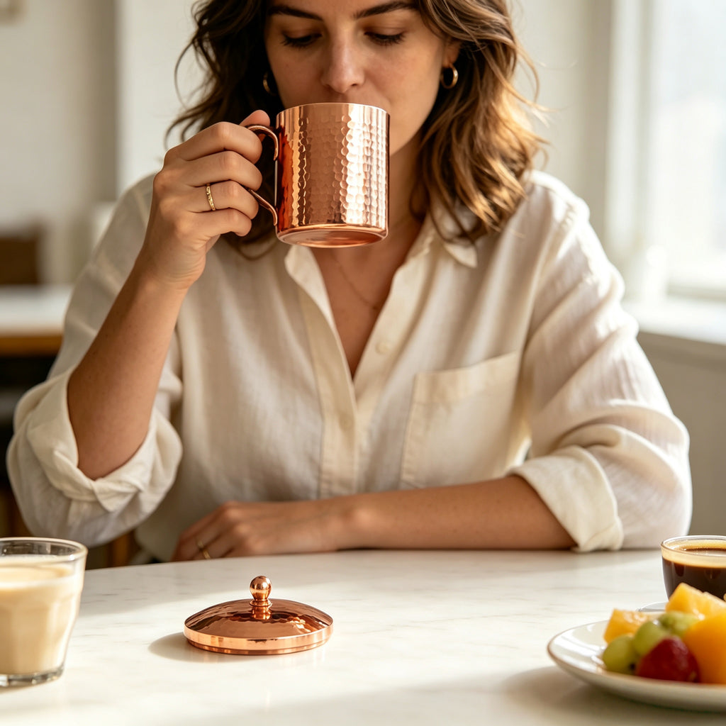 18.8 Ounce Hammered Copper Mug with Lid