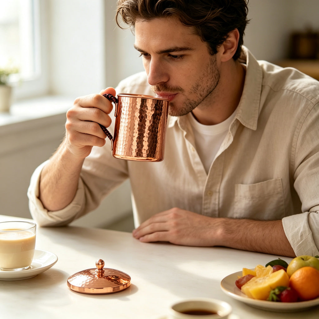18.8 Ounce Hammered Copper Mug with Lid